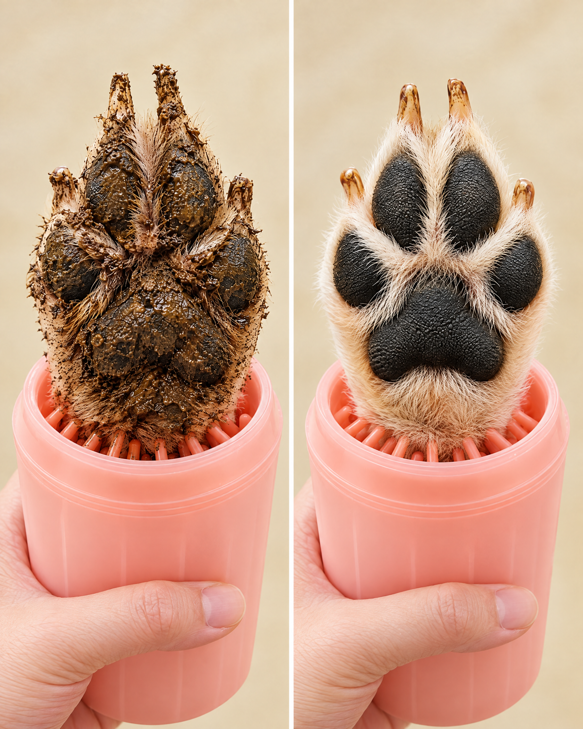 Pata de perro antes y después del limpiapatas Morro